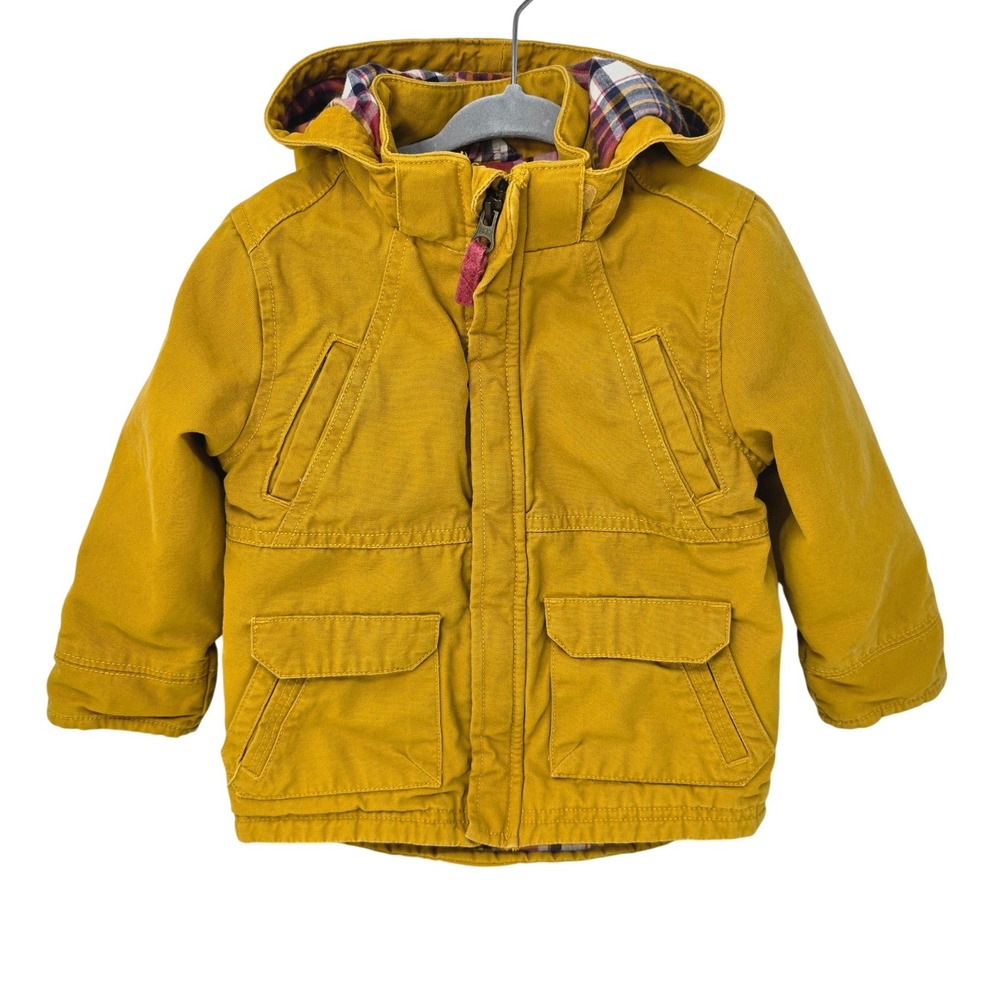 Genuine Kids OshKosh Toddler 2T Jacket Coat Yellow Plaid Lined Hooded